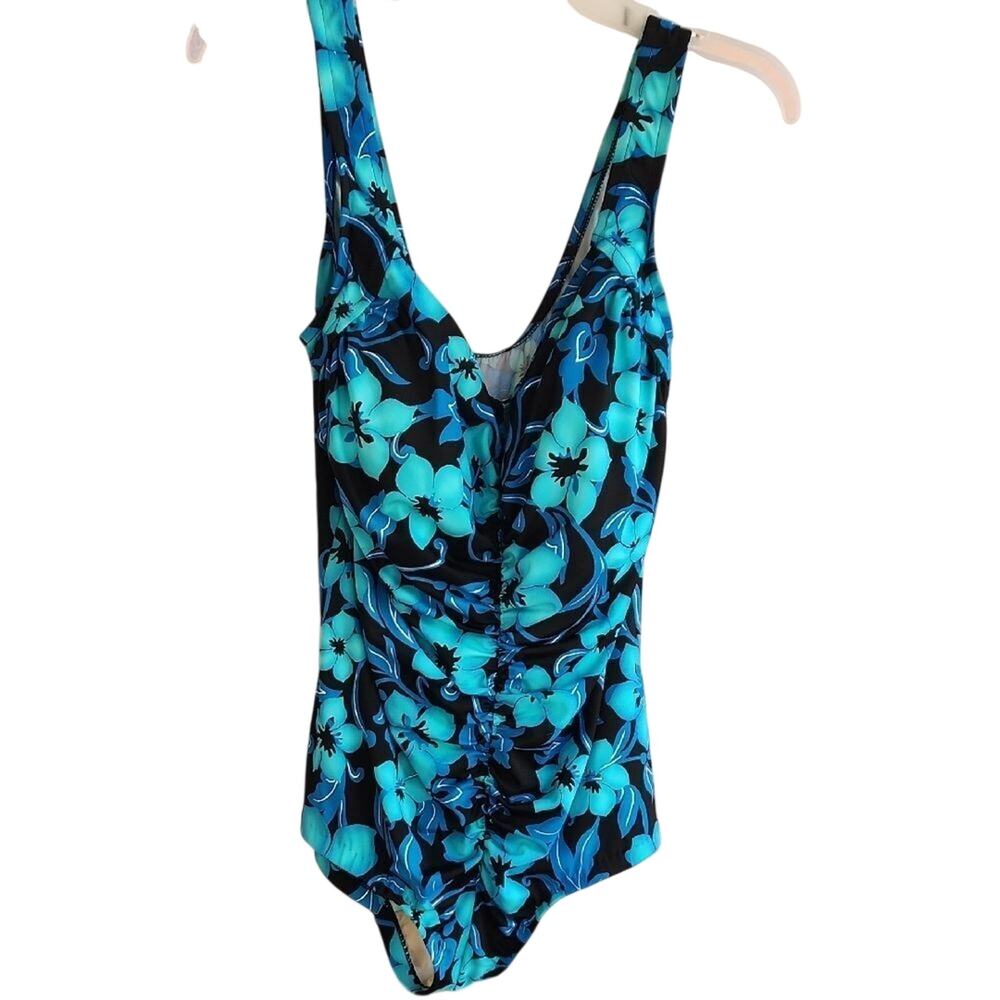 Maxine of Hollywood Blue Black One Piece Swimsuit women's 20